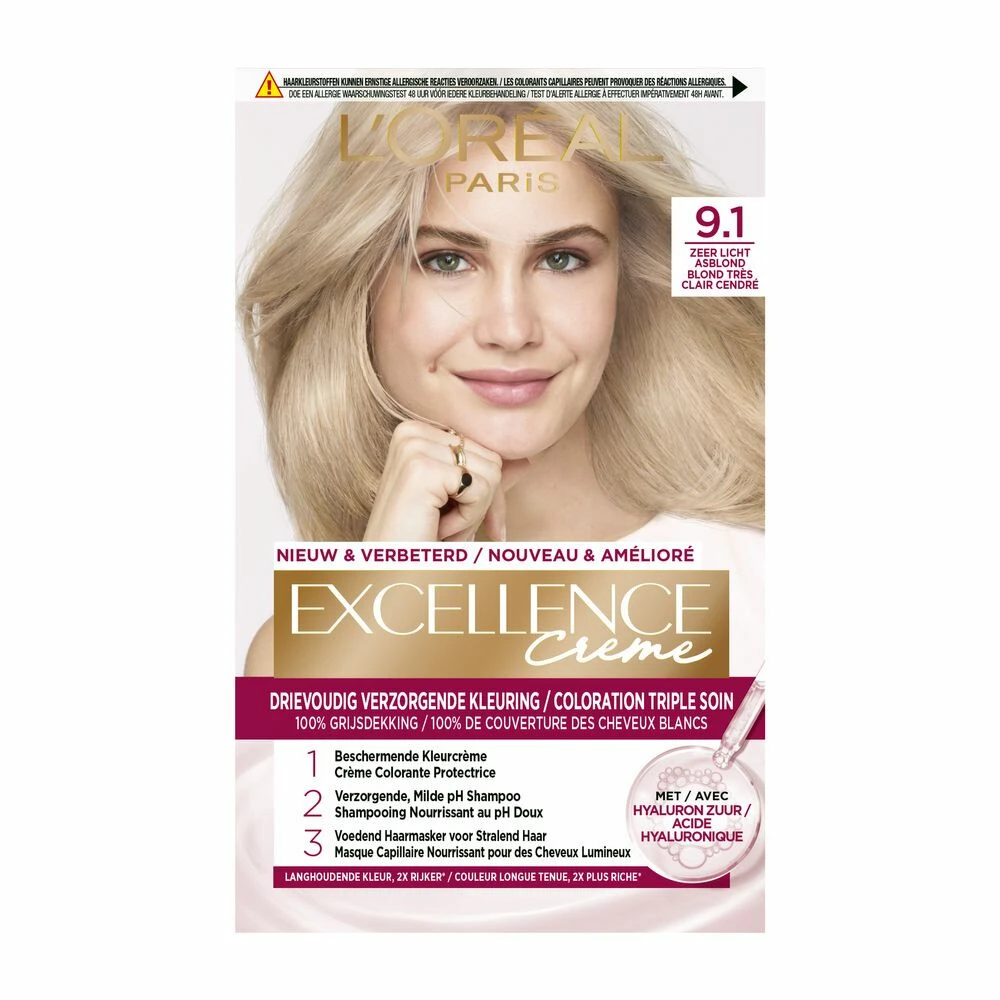 L'Oreal Lu0027Oréal Excellence Creme 9.1 Zeer Licht Asblond 3 L'Oreal Lu0027Oréal Excellence Creme 9.1 Zeer Licht Asblond