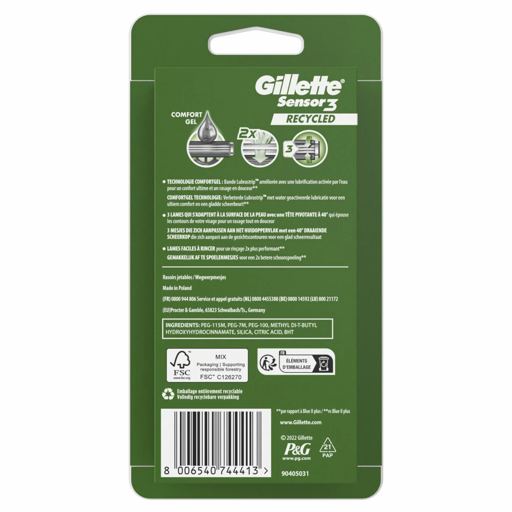 Gillette® Gillette Wegwerpmesjes Sensor3 Recycled 4 Gillette® Gillette Wegwerpmesjes Sensor3 Recycled - Afbeelding 2