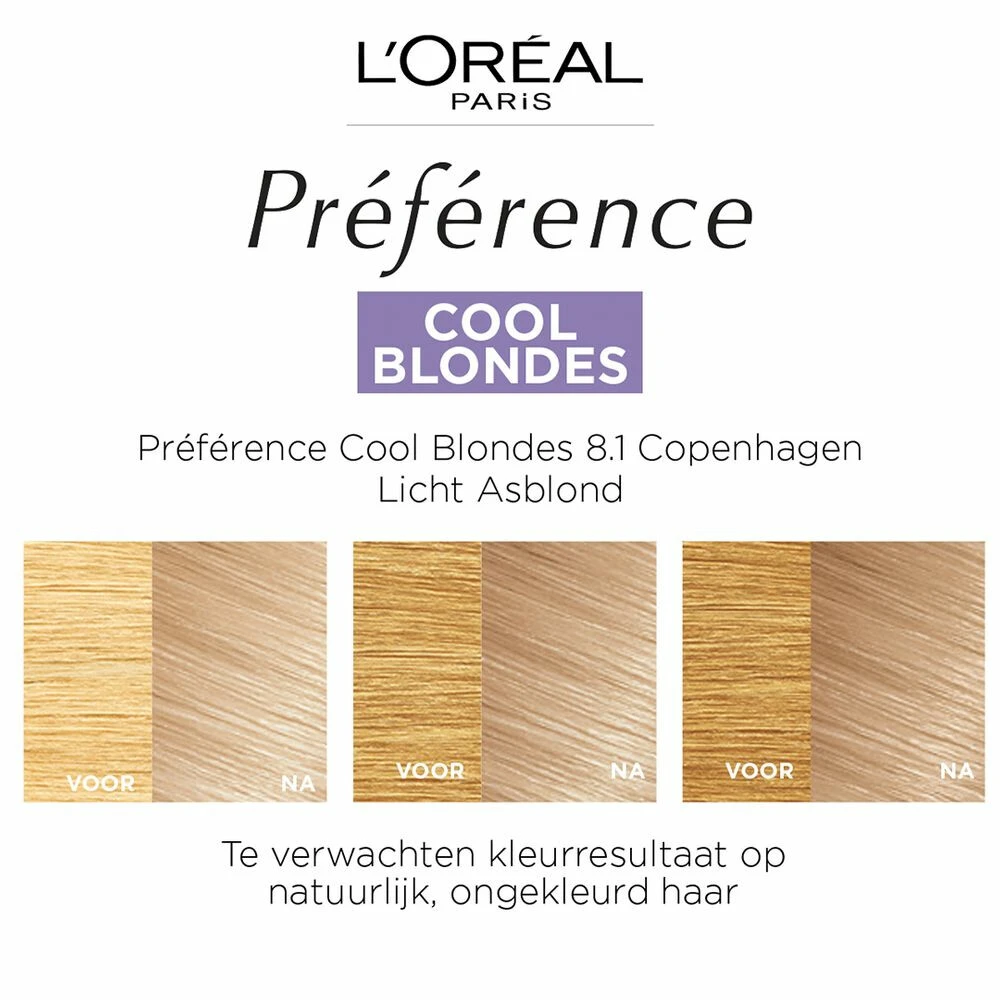 L'Oreal Lu0027Oréal Preference Haarkleuring 8.1 Copenhague - Licht Asblond 4 L'Oreal Lu0027Oréal Preference Haarkleuring 8.1 Copenhague - Licht Asblond - Afbeelding 2